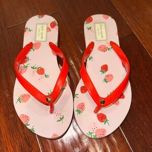 Kate Spade Pink Strawberry Print Flip Flops with Red Straps